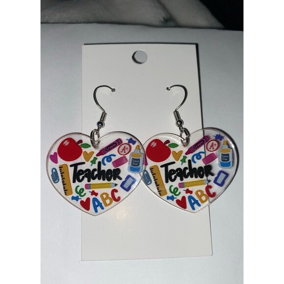 Teacher Earrings School Jewelry ABC Heart Shaped Whimiscal Funky Fun Unusual - Picture 1 of 6